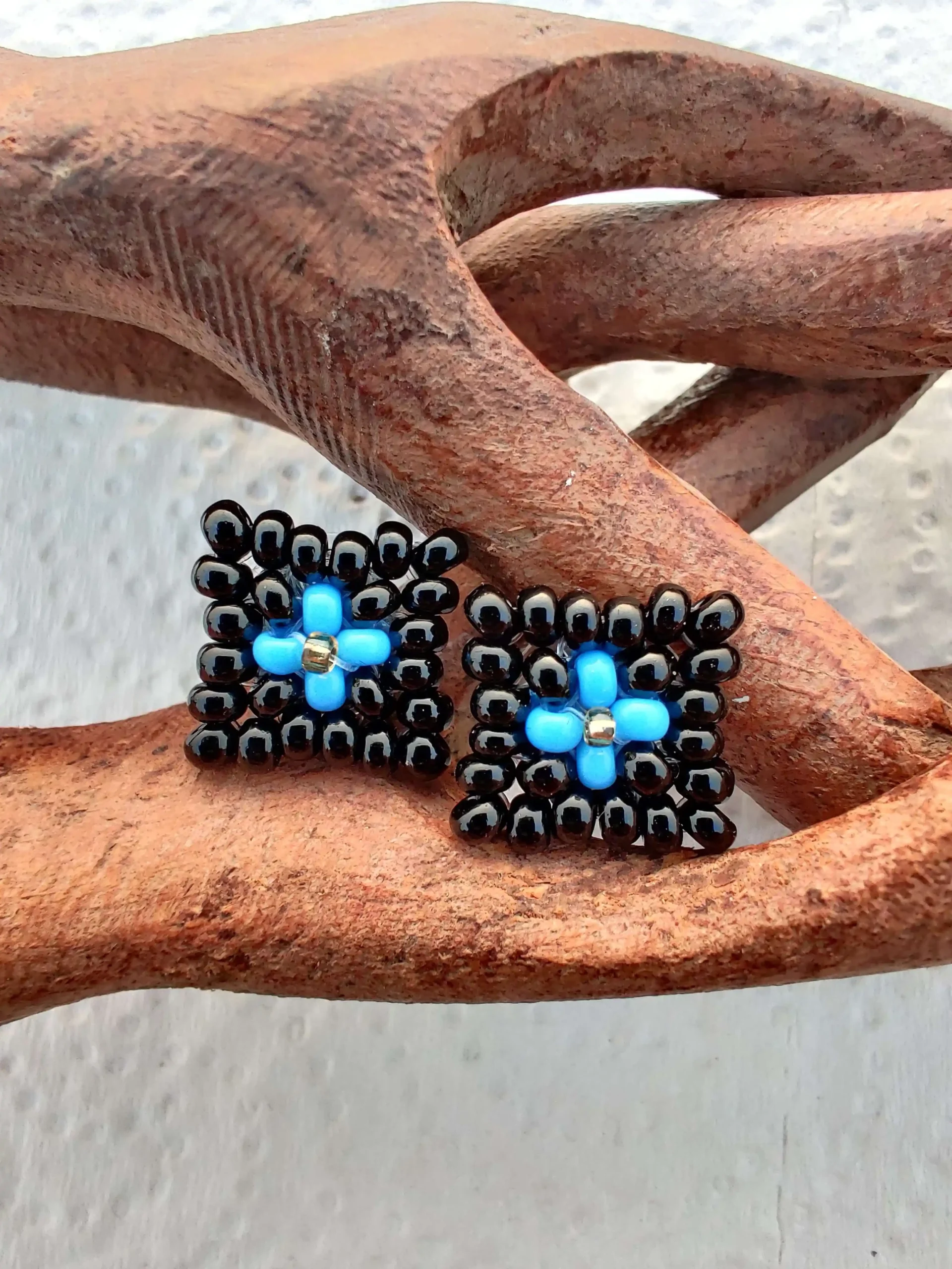 Beaded Studs-Black & Blue