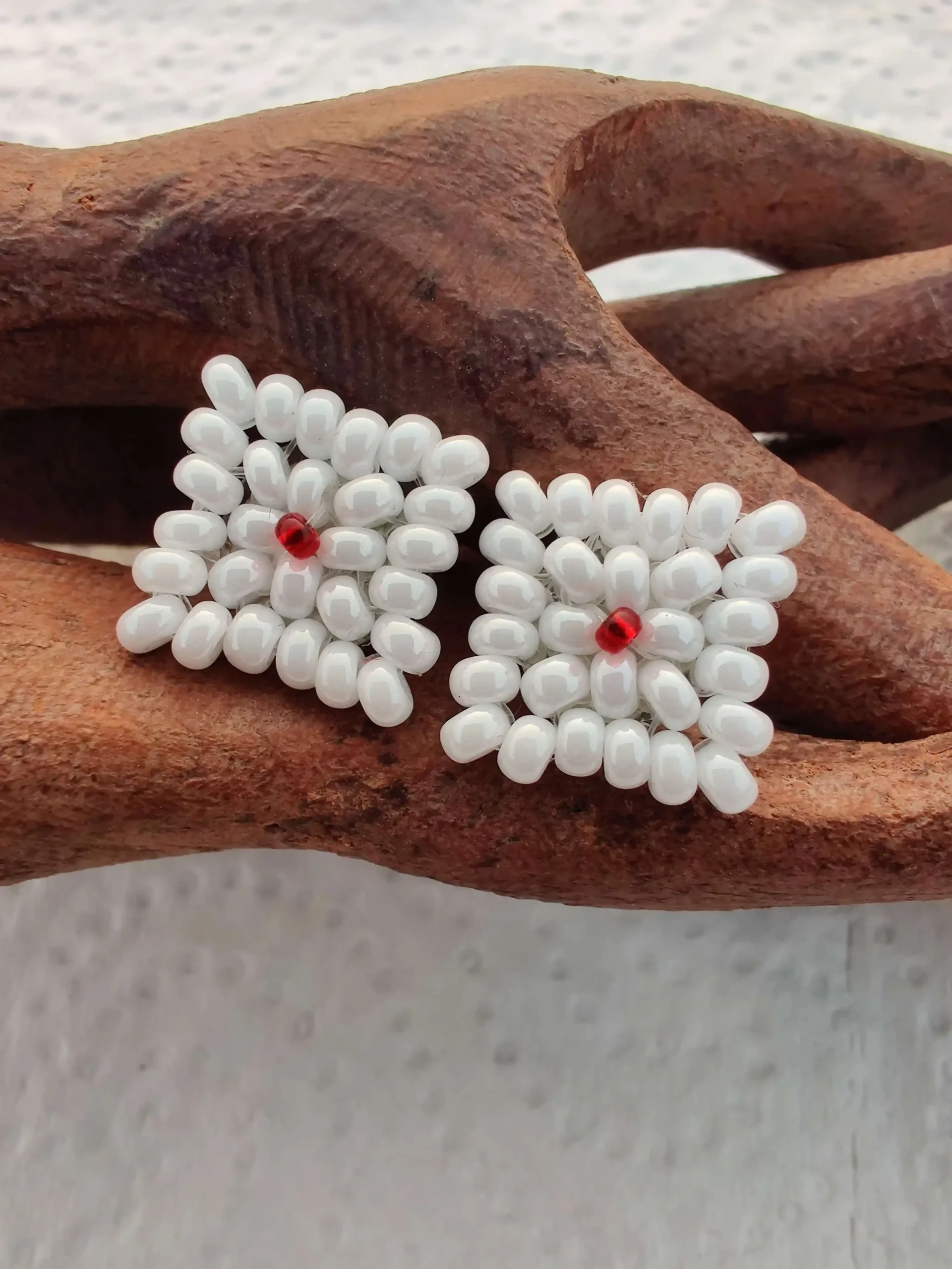 Beaded Studs-White & Red